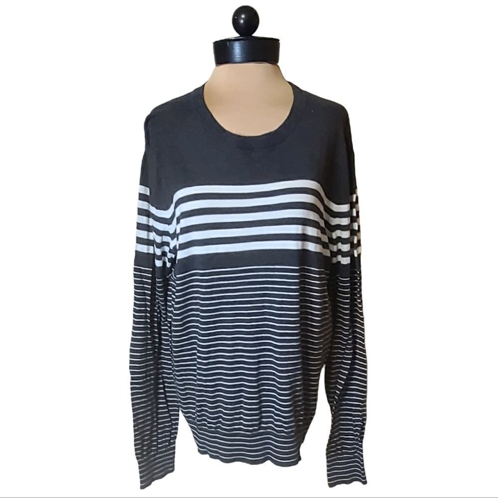 Vince Grey Striped Crewneck Cotton Sweater Large